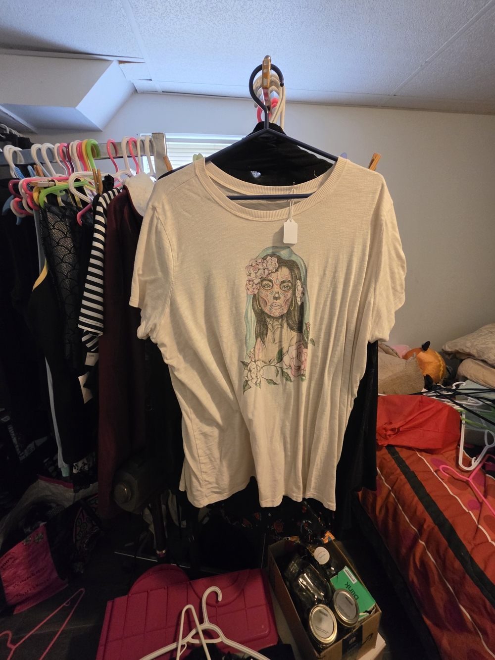 torrid Cream Graphic Tee with Floral Skull Girl Print